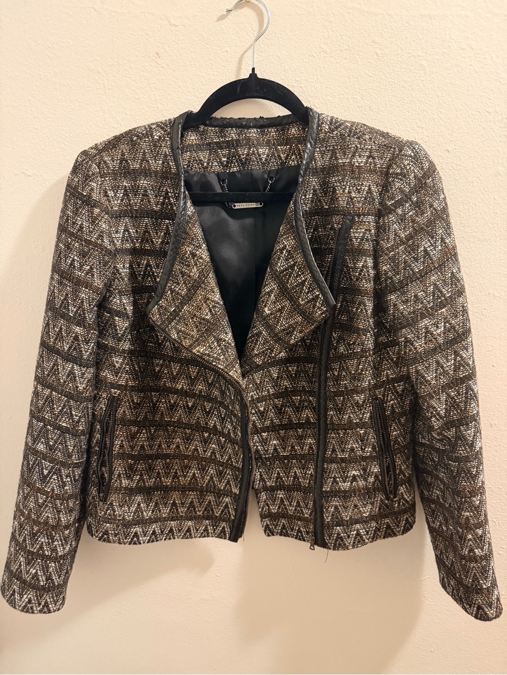 Trina Turk Textured Black and Brown Women's Moto Jacket